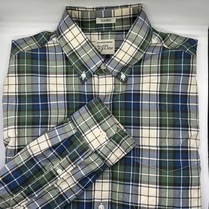 J.CREW Men's Shirt Plaid Medium Blue Green Button Down Collar Classic‎ 138